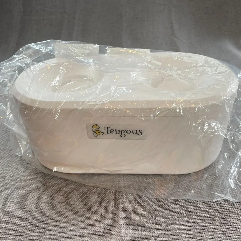 Little Treasures Pet Bowl by Tengous Raised Double Bowl White Plastic w/ Storage